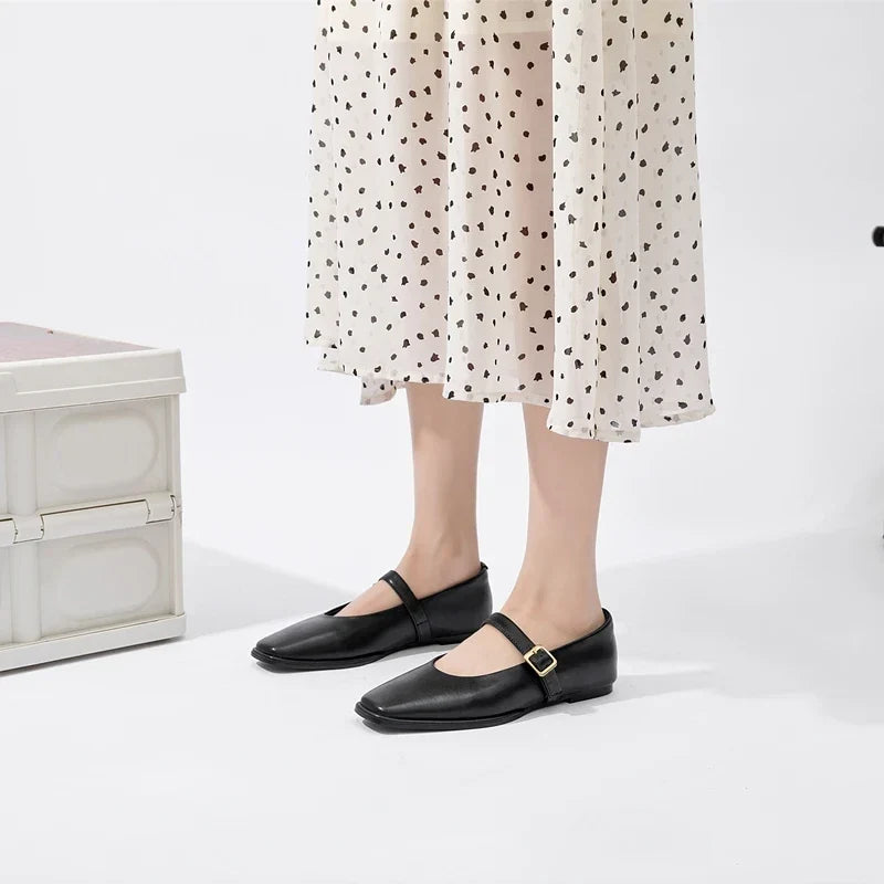 Supportive Women Mary Jane Flats - Square Toe, Leather