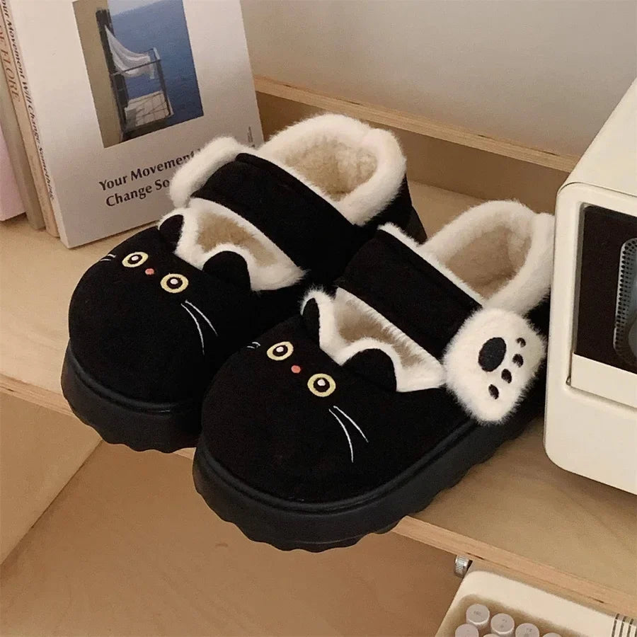 Soft Women’s Cat Slippers - Cat-Face Design, Plush Lining, Cozy Indoor Lounging