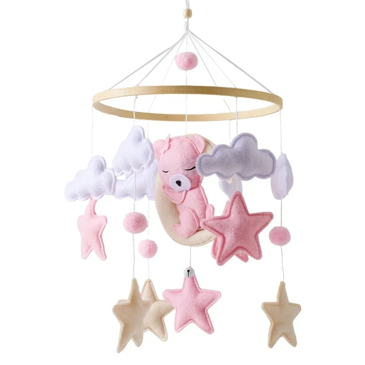 Wooden Crib Mobile Felt Bear Musical Newborn Sensory Toys