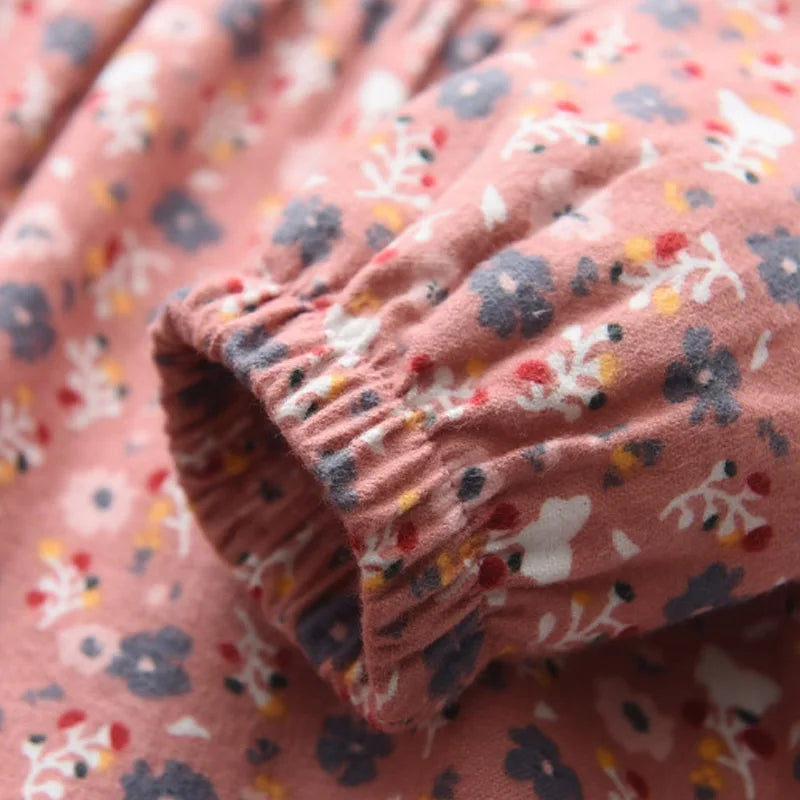 Soft Girls Dress – Long Sleeve Knee-Length, Floral Print, Cotton, Casual Autumn Wear