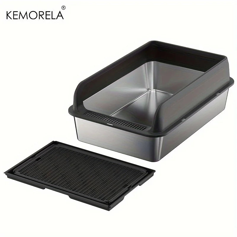 KEMORELA Extra Large Stainless Steel Cat Litter Box – Semi-Enclosed Leak-Proof High-Sided with Mat 2026