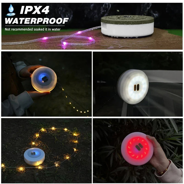 2-in-1 LED Reel Camping String Light – USB Rechargeable Portable Atmosphere Lantern Garden Tent Decor 2026