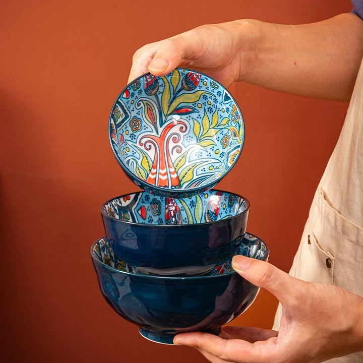 Bohemian Ceramic Rice Bowl Retro Noodle Bowl Kitchen Gift