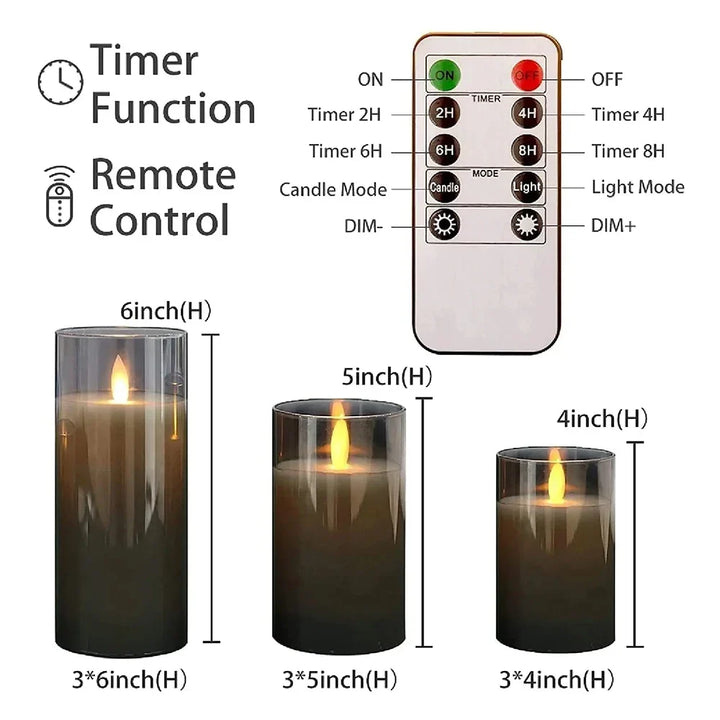 3Pcs/Set LED Flameless Candles with Remote Control - Flickering Light for Weddings &amp; Home Decor