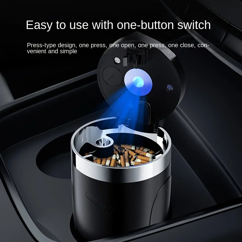 Car Ashtray One-Click Opening with LED Light - Splash Proof Alloy Liner, Automotive Interior Accessory Fall 2026 Gift