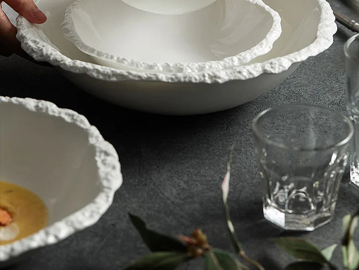 White Porcelain Rock Edge Soup Bowl Modern Tableware
