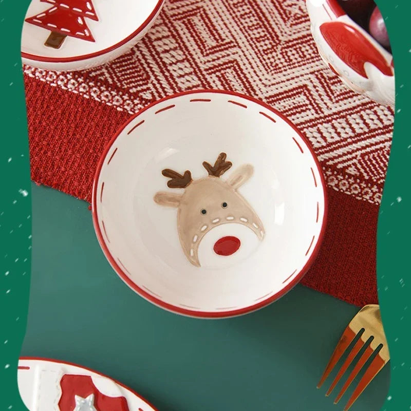 Christmas Ceramic Santa Bowl Nordic Holiday Breakfast Bowl