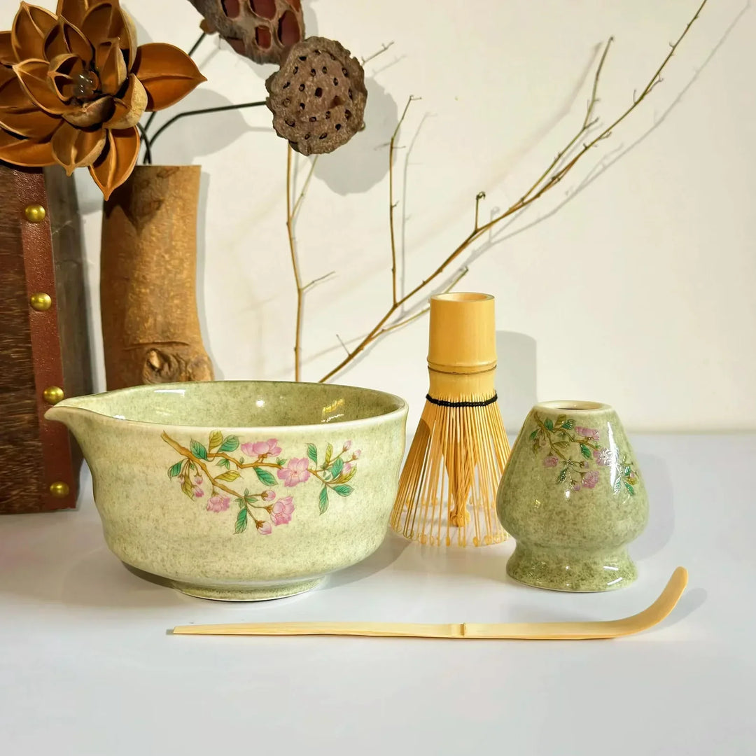 Matcha Tea Set Porcelain Bowl Bamboo Whisk Traditional Box