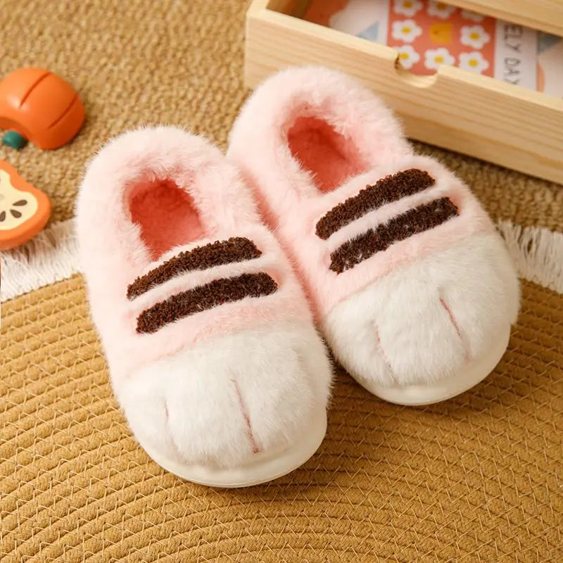 Warm cozy unisex slippers - cat-paw plush design, plush faux fur, indoor winter wear