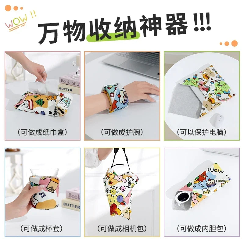 Magic Cloth Makeup Bag - Portable Camera Lens Wrapping Storage, Self-adhesive Organizing Bag