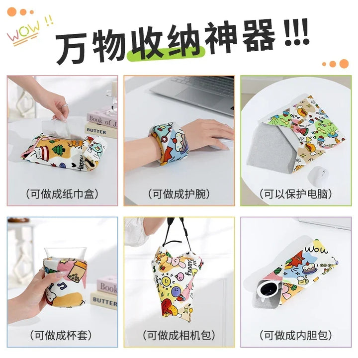 Magic Cloth Makeup Bag - Portable Camera Lens Wrapping Storage, Self-adhesive Organizing Bag