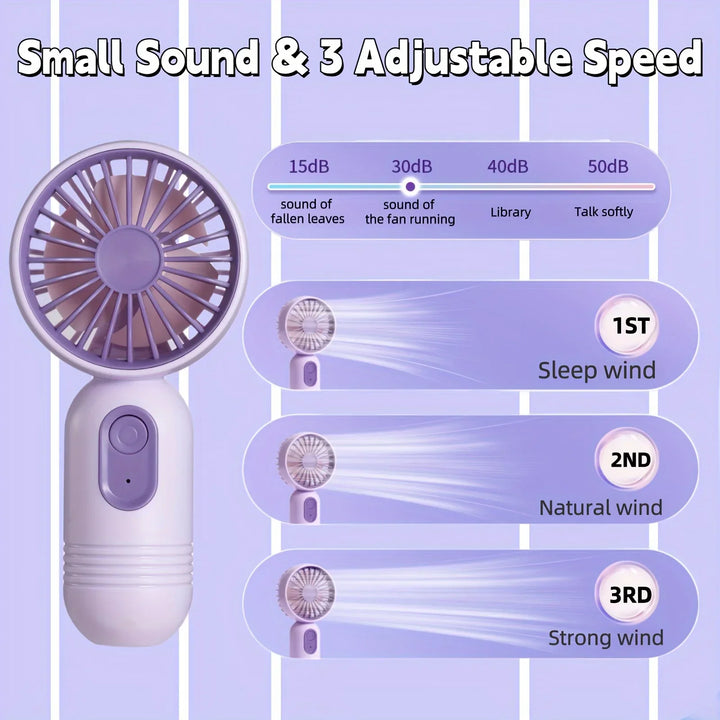 Mini Portable Handheld Fan - USB Charging, 3-Speed Small Fan for Office, Outdoor Travel and Camping