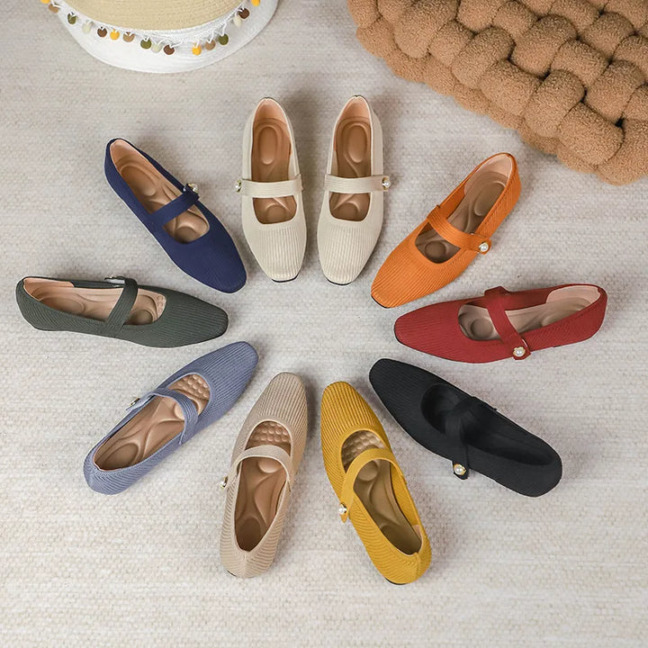 Stretchy Women Mary Jane Flats - Ribbed Knit For Spring