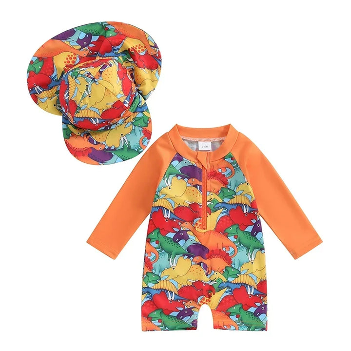 Lightweight Toddler Boys Rash Guard Swimsuit - Long Sleeve, Turtle Print, Polyester, Beachwear