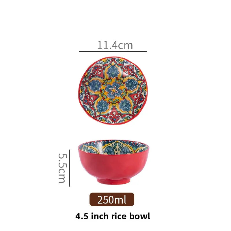 Bohemian Ceramic Rice Bowl Retro Noodle Bowl Kitchen Gift