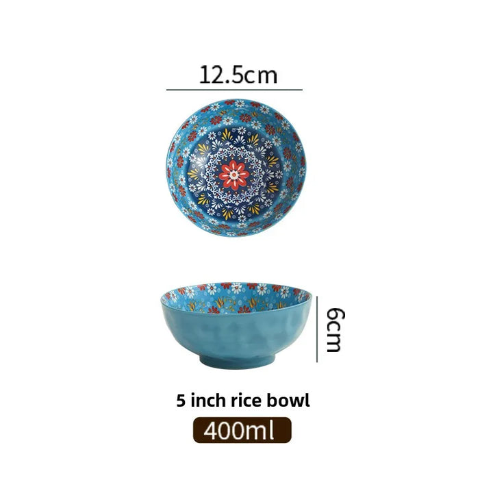 Bohemian Ceramic Rice Bowl Retro Noodle Bowl Kitchen Gift