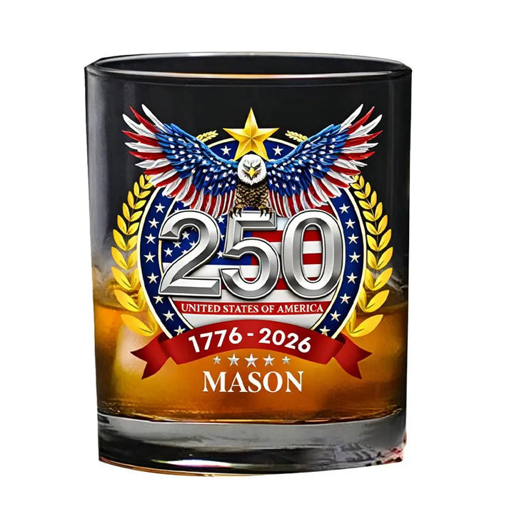 Patriotic Whiskey Glass Hand Blown Eagle Glassware USA 250th Anniversary Rotating Cup Gift Idea