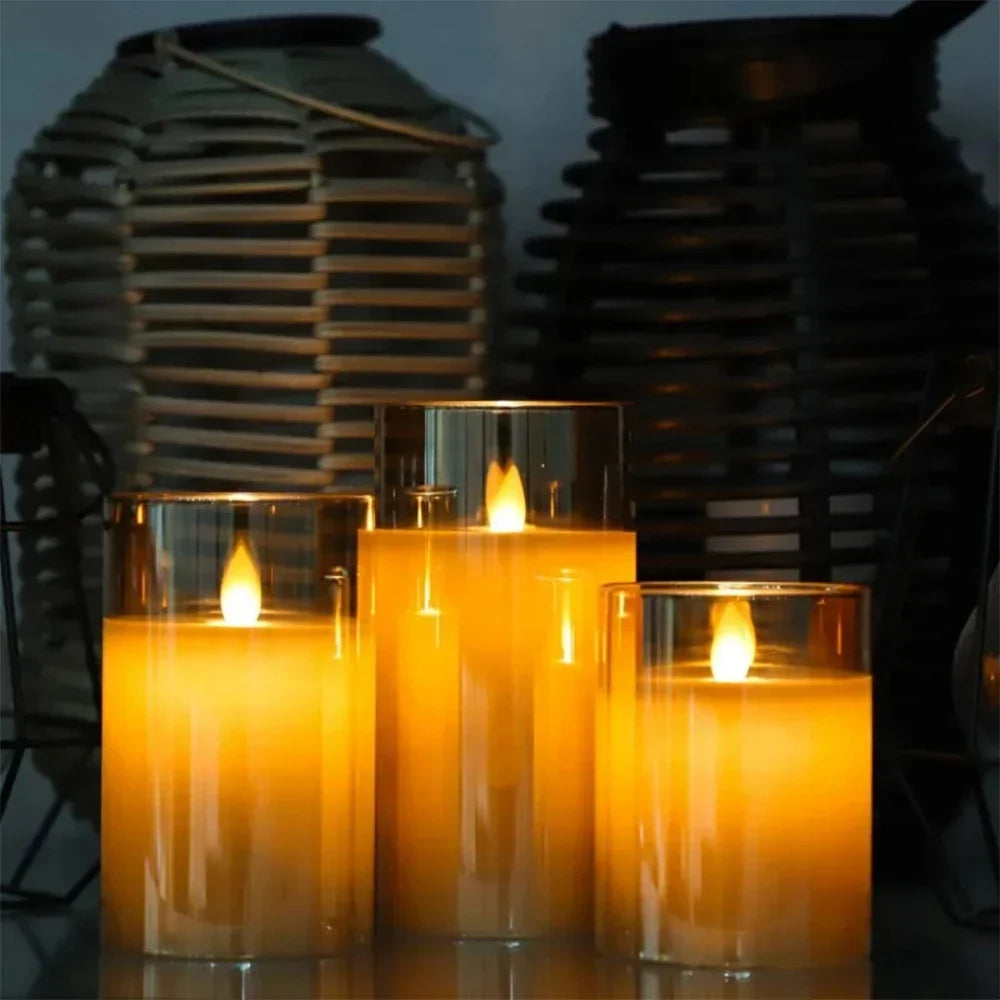 3Pcs/Set LED Flameless Candles with Remote Control - Flickering Light for Weddings &amp; Home Decor