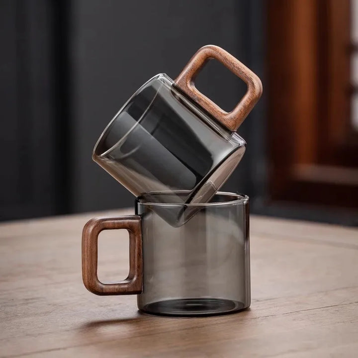 360ML High Borosilicate Glass Wood Tea Cup - Large Capacity Drinking Coffee Mug