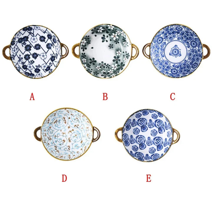 7.5 Inch Japanese Ceramic Noodle Bowl With Handles Blue