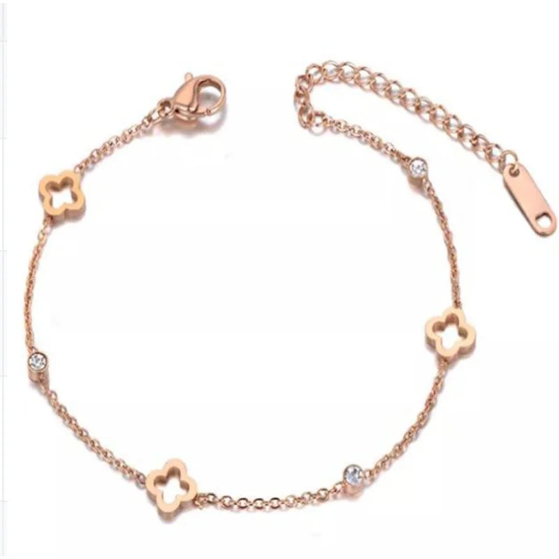 Clover Flower Stainless Steel Bracelet Set Gold Gift