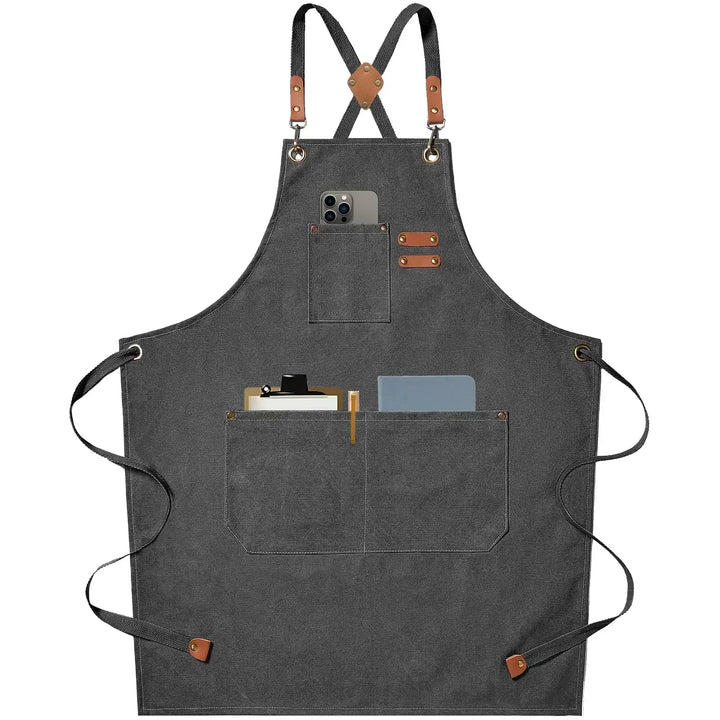 Chef Apron Canvas Crossback Utility Apron With Leather Trim And Pockets Fall 2025 Durable BBQ Workshop