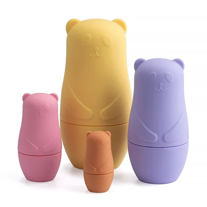 BPA-Free Silicone Stacking Blocks Nesting Doll Toy Set for Educational Play and Motor Skill Development