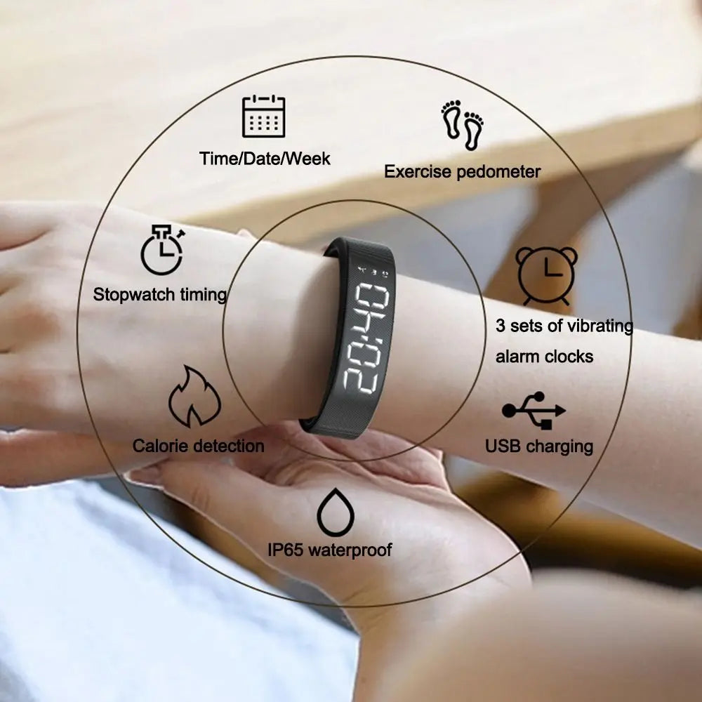 LED Digital Alarm Clock Bracelet Wristband Pedometer Waterproof Vibrating Alarm Summer 2026 Gift