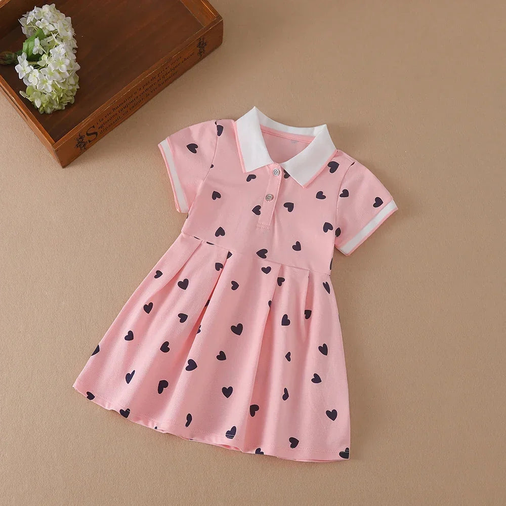 Lightweight girls’ dress - polo collar, knee-length, cotton-elastane, for summer wear