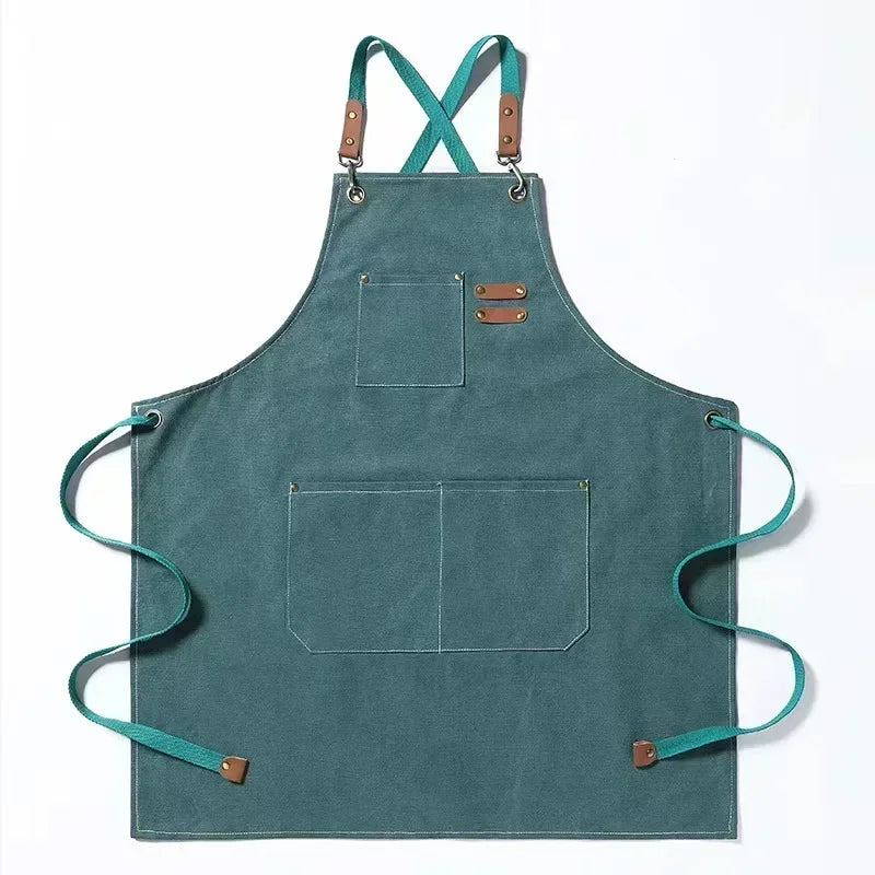 Chef Apron Canvas Crossback Utility Apron With Leather Trim And Pockets Fall 2025 Durable BBQ Workshop