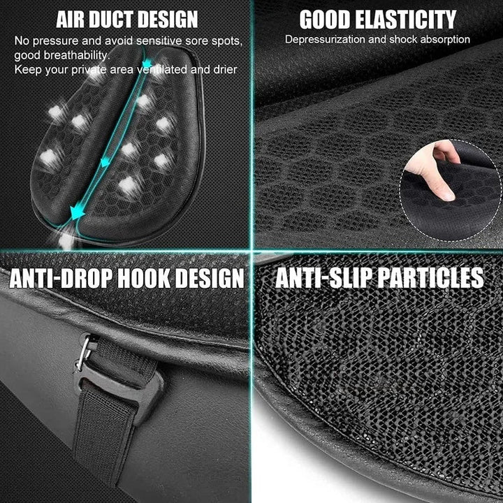 Motorcycle Gel Seat Cushion 3D Honeycomb Pressure Relief Anti-Slip Pad Long Ride Comfort