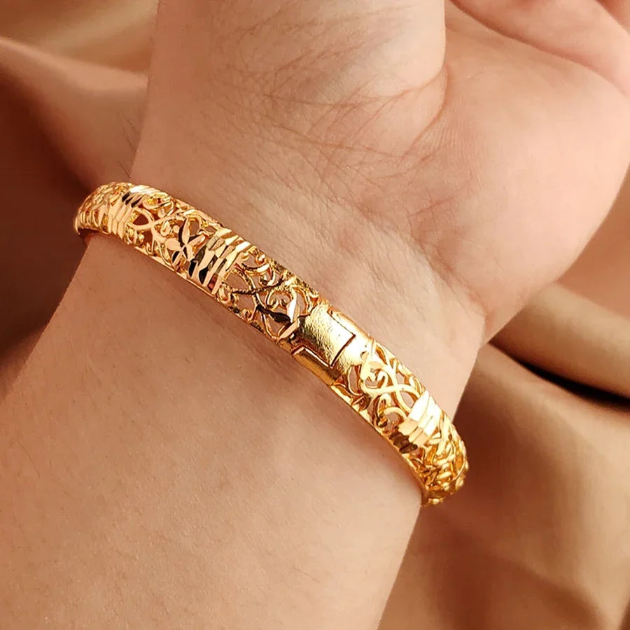 Gold color Bangle Openwork Wedding Bracelet Dubai Style