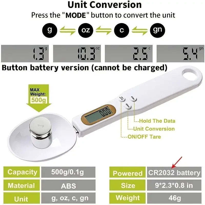 Electronic Kitchen Scale 500g 0.1g LCD Digital Spoon Scale for Food and Baking Measurement Tool