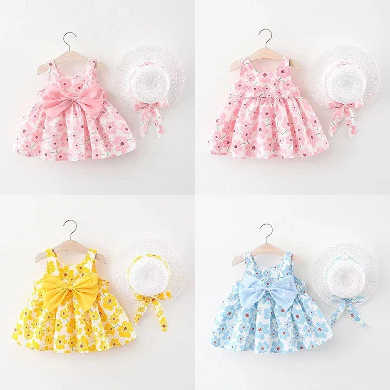Soft baby girl dress – floral a-line, flowy cotton-polyester, for summer beach party