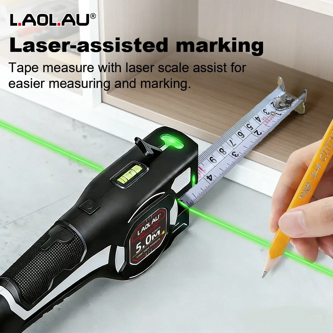 LAOLAU 2-in-1 Laser Tape Measure 5M/16FT – Type-C Rechargeable Class II Laser Auto-Lock Tool 2026