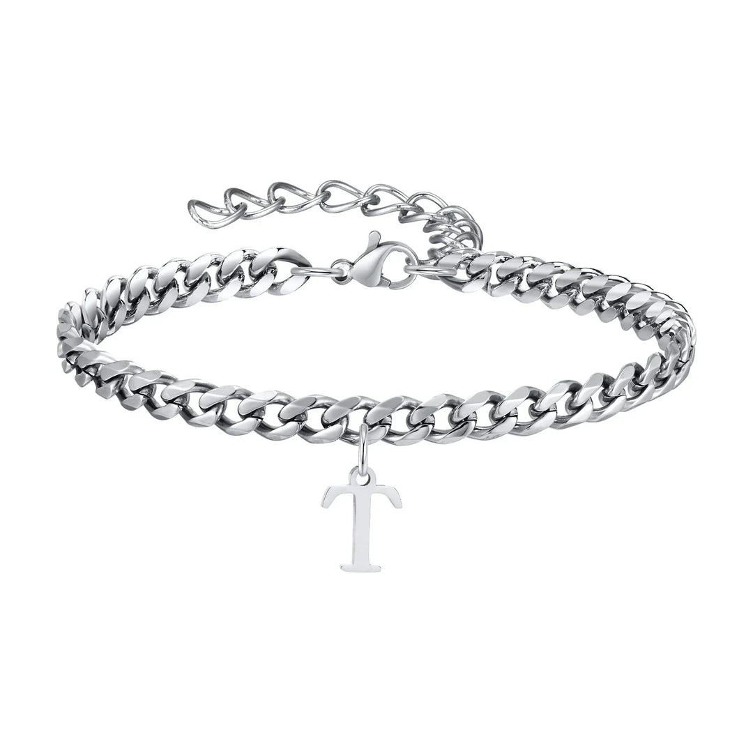 Initials Cuban Link Bracelet Stainless Steel Adjustable