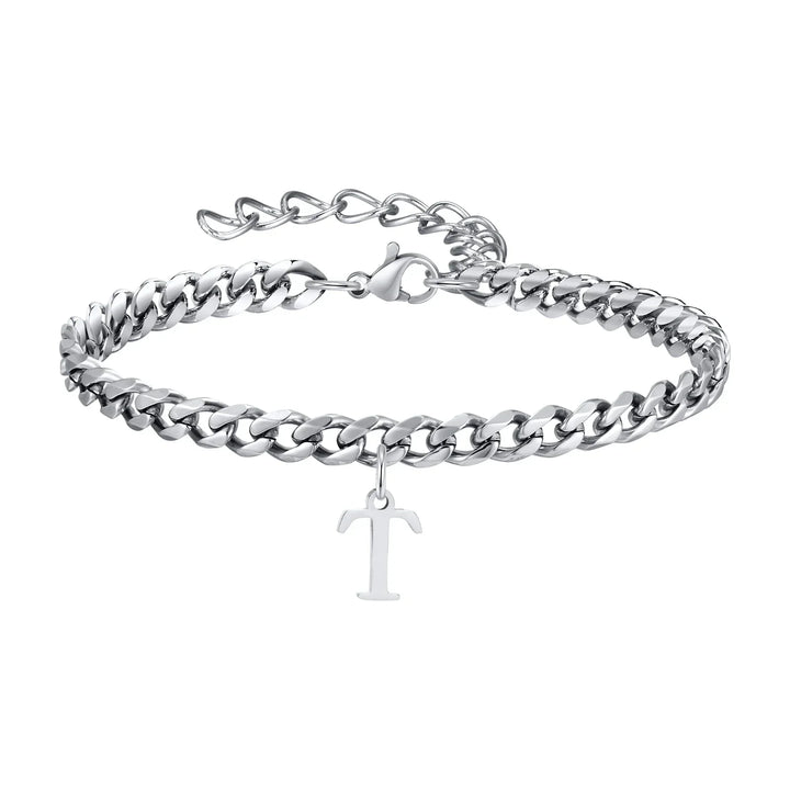 Initials Cuban Link Bracelet Stainless Steel Adjustable