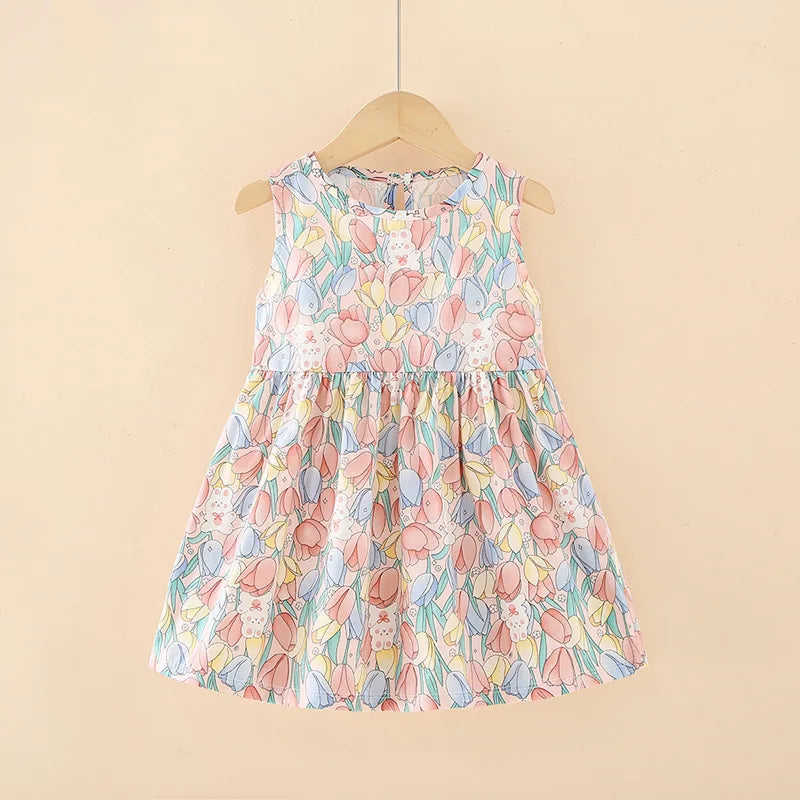 Soft girls’ dress - sleeveless a-line, assorted prints and patterns, cotton, for summer wear