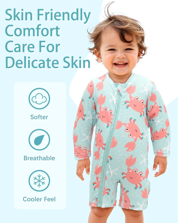 Breathable unisex long-sleeve rash guard - one-piece swimsuit, UPF 50+, pineapple print, for babies and toddlers