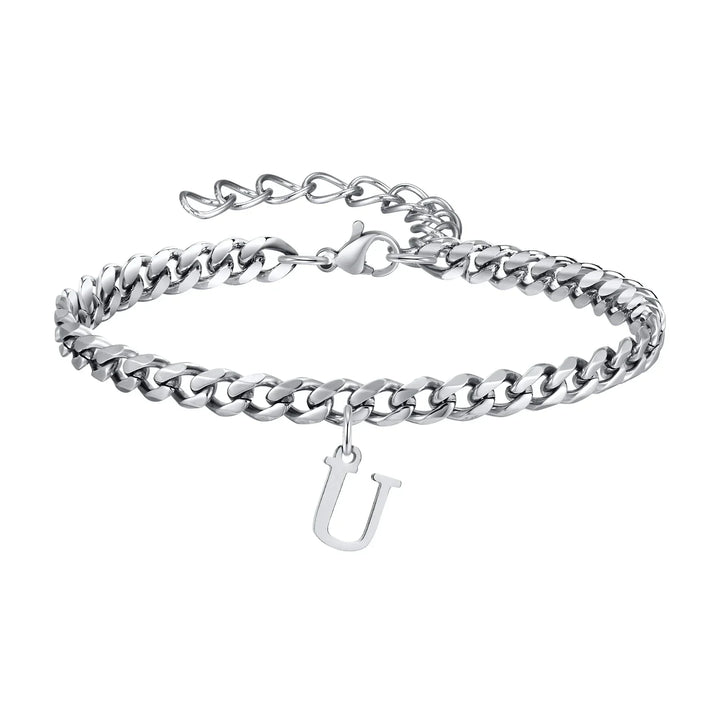 Initials Cuban Link Bracelet Stainless Steel Adjustable