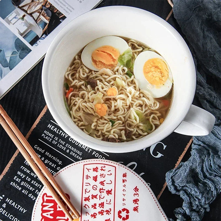 Instant Noodle Bowl Ceramic With Handle And Lid Large