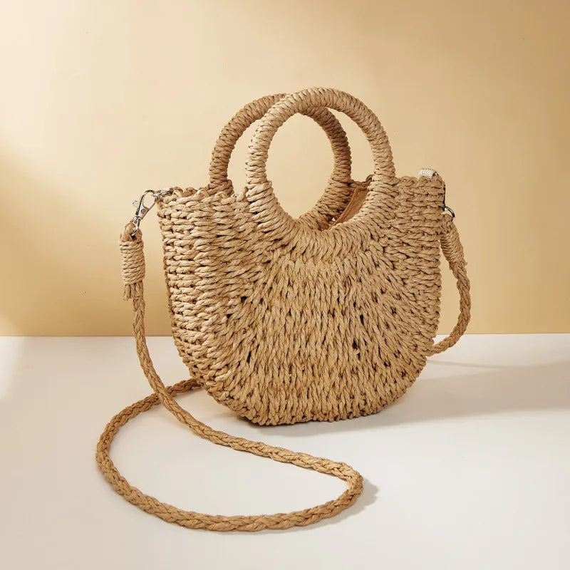 Straw Bag Natural Handwoven Half Moon Beach Tote Crossbody Bag Large Capacity Summer 2026 Vacation Accessory
