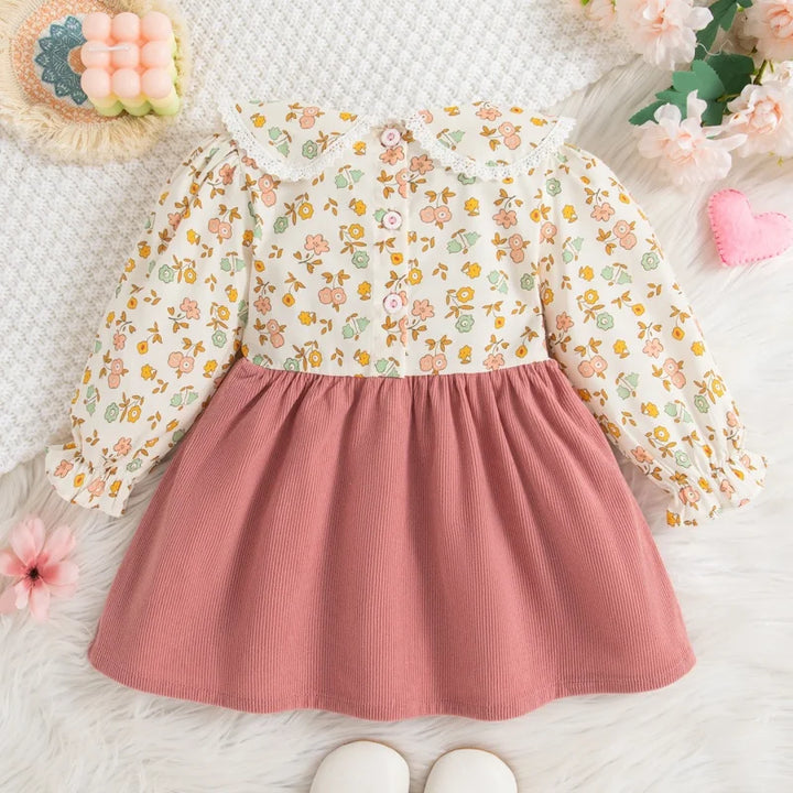 Soft baby girl dress - floral long sleeve, polyester, for classic spring and autumn wear
