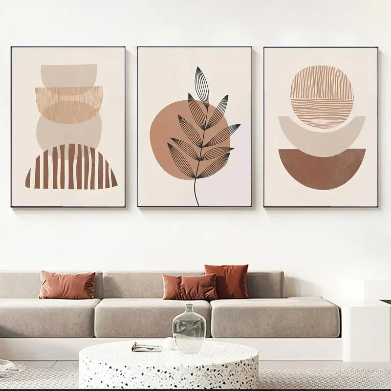 Abstract Boho Canvas Wall Art Trio Neutral Modern Decor