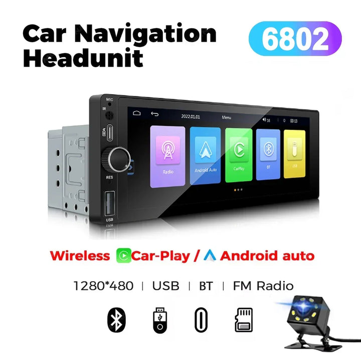 Car Stereo 6.86 Inch Touchscreen Universal MP5 Head Unit Fall 2025 Wireless CarPlay Android Auto