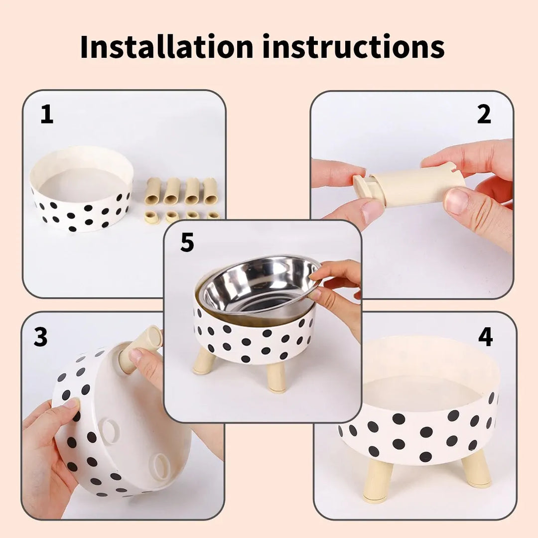A Cat Bowl For Cats And Dogs - Tall Polka-Dot Stainless Steel Bowl, Anti-Overturn Design, Perfect for Drinking Water and Food