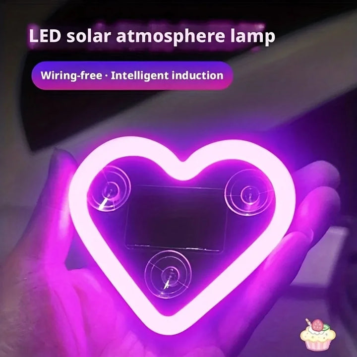 Car Window Neon Light Heart Shaped LED Interior Lamp TikTok Viral Fall 2026 Solar Powered Wiring Free