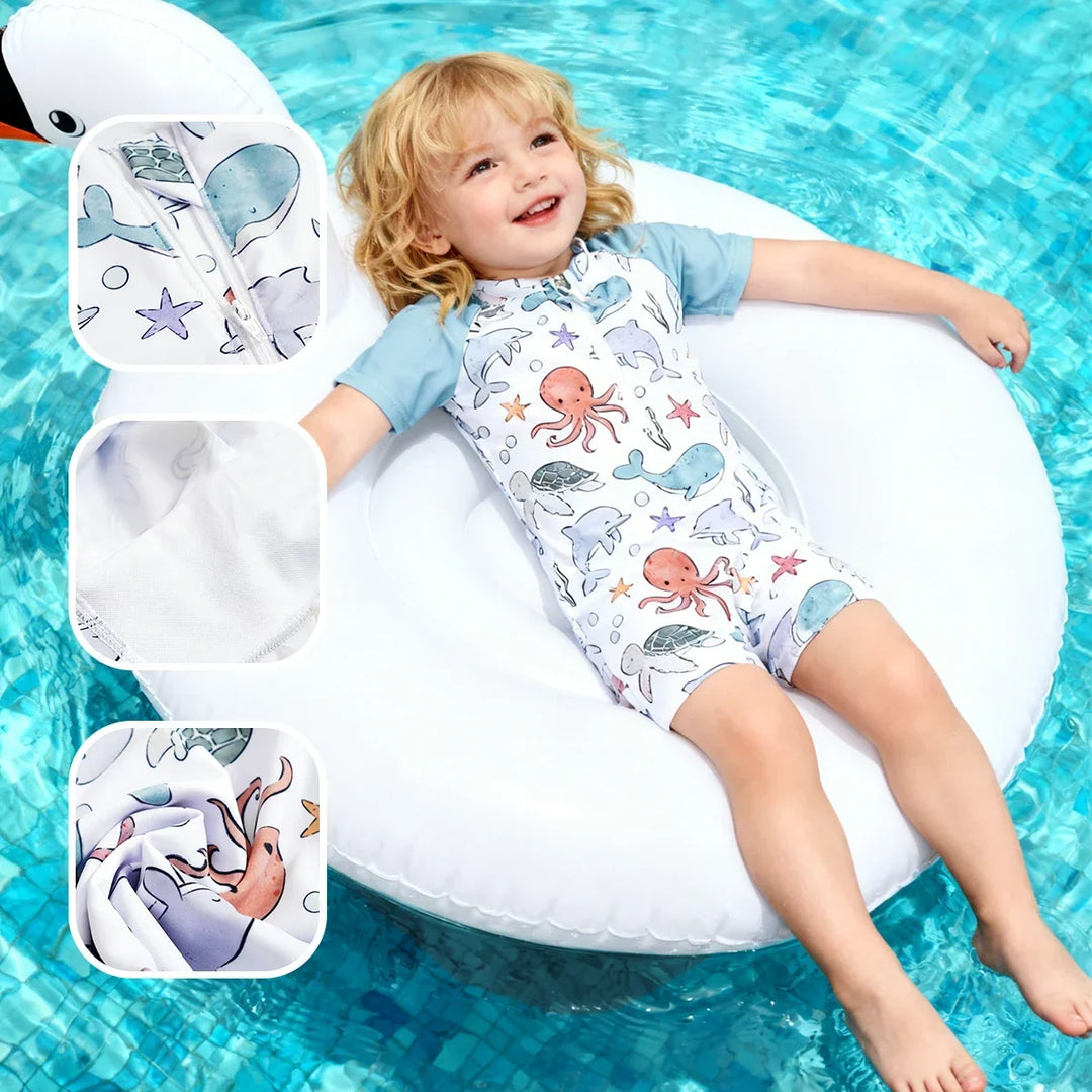 Lightweight durable unisex baby one-piece swimsuit - zip-front, polyester, for summer beach