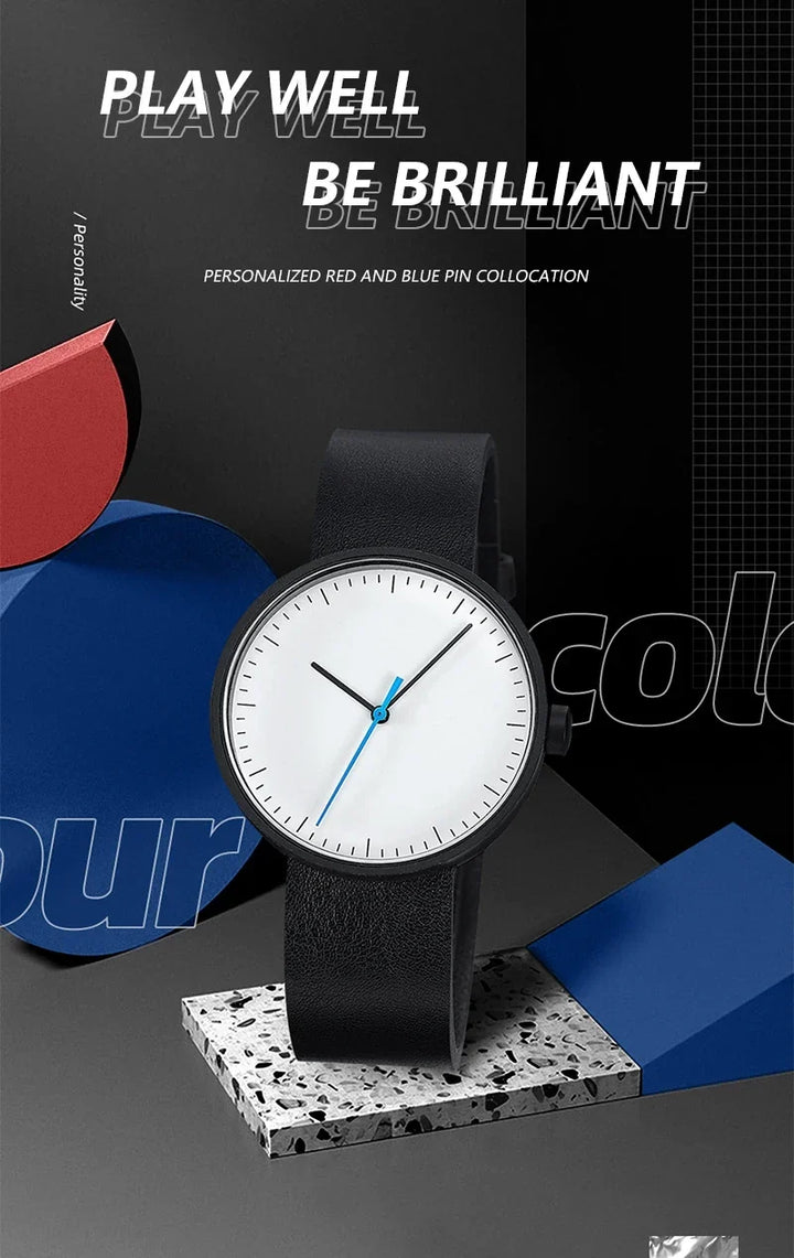 Classic unisex quartz wristwatch – leather strap, round dial, minimalist everyday timepiece