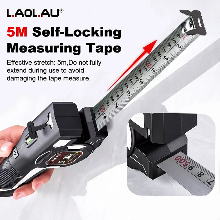LAOLAU 2-in-1 Laser Tape Measure 5M/16FT – Type-C Rechargeable Class II Laser Auto-Lock Tool 2026